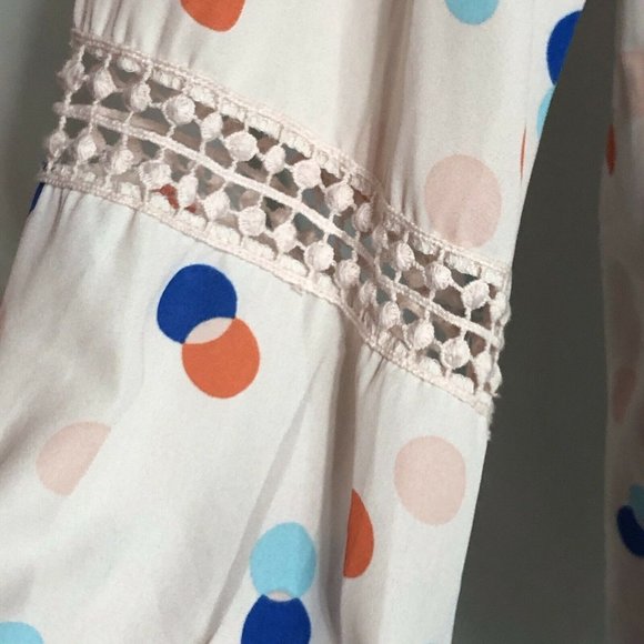 Copper Key Top Womens Sz M Pink Polka Dot Hi-Lo Lace Trim 3/4 Sleeve Blouse - Picture 4 of 12